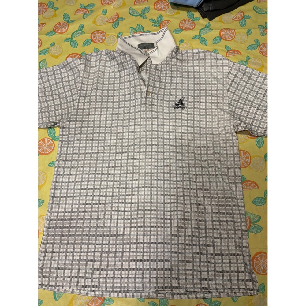 Dadcore Mens Descente Eagle Ridge Polo Shirt L White Grey‎ Grid Pattern